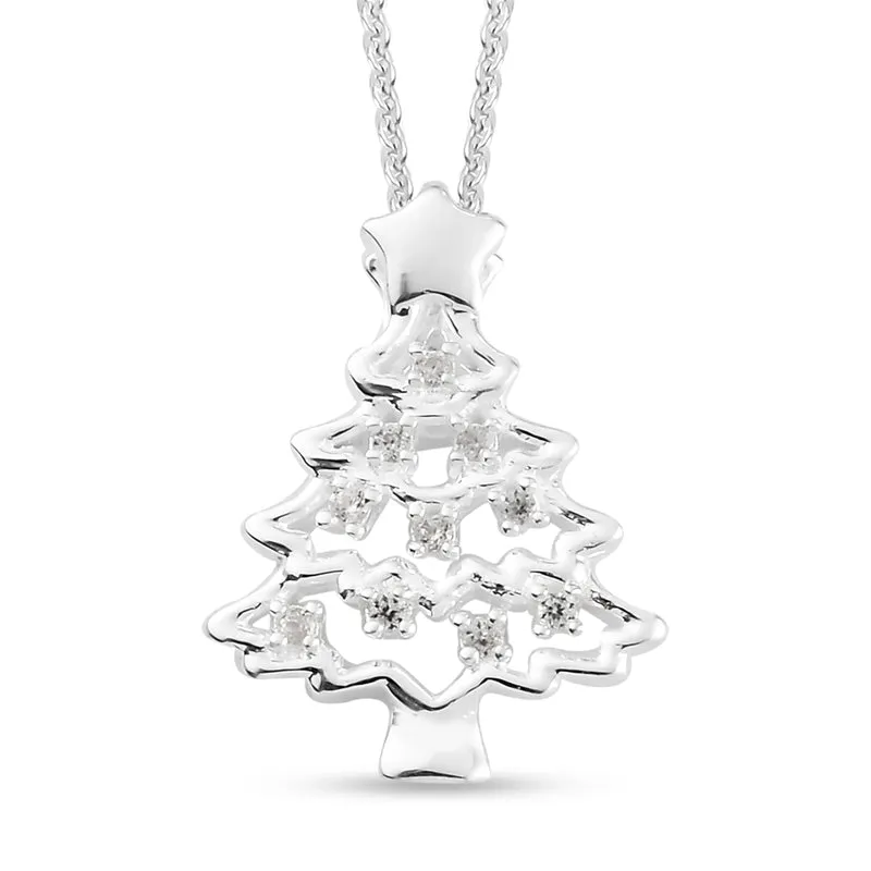 Natürlicher Weißer Zirkon Anhänger mit Boxkette ca. 50 cm 925 Silber platiniert ca. 0,08 ct