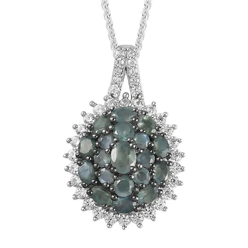 Alexandrit und Zirkon Anhänger mit Silberkette 50 cm 925 Silber platiniert ca. 2,02 ct