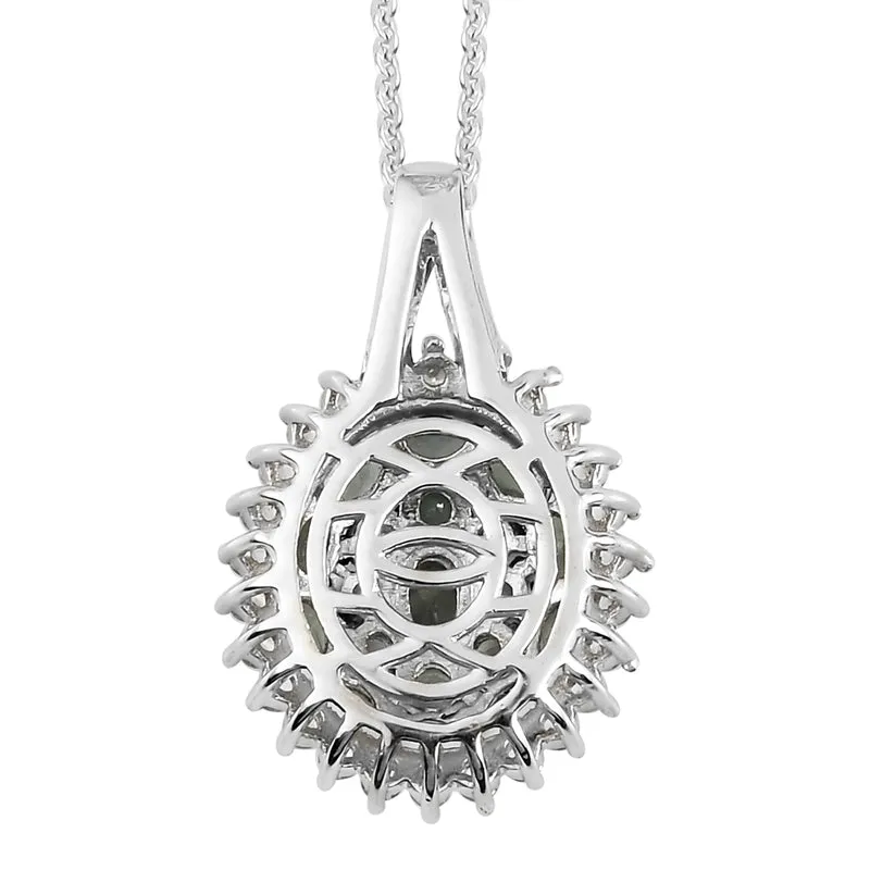 Alexandrit und Zirkon Anhänger mit Silberkette 50 cm 925 Silber platiniert ca. 2,02 ct