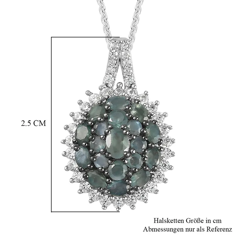 Alexandrit und Zirkon Anhänger mit Silberkette 50 cm 925 Silber platiniert ca. 2,02 ct