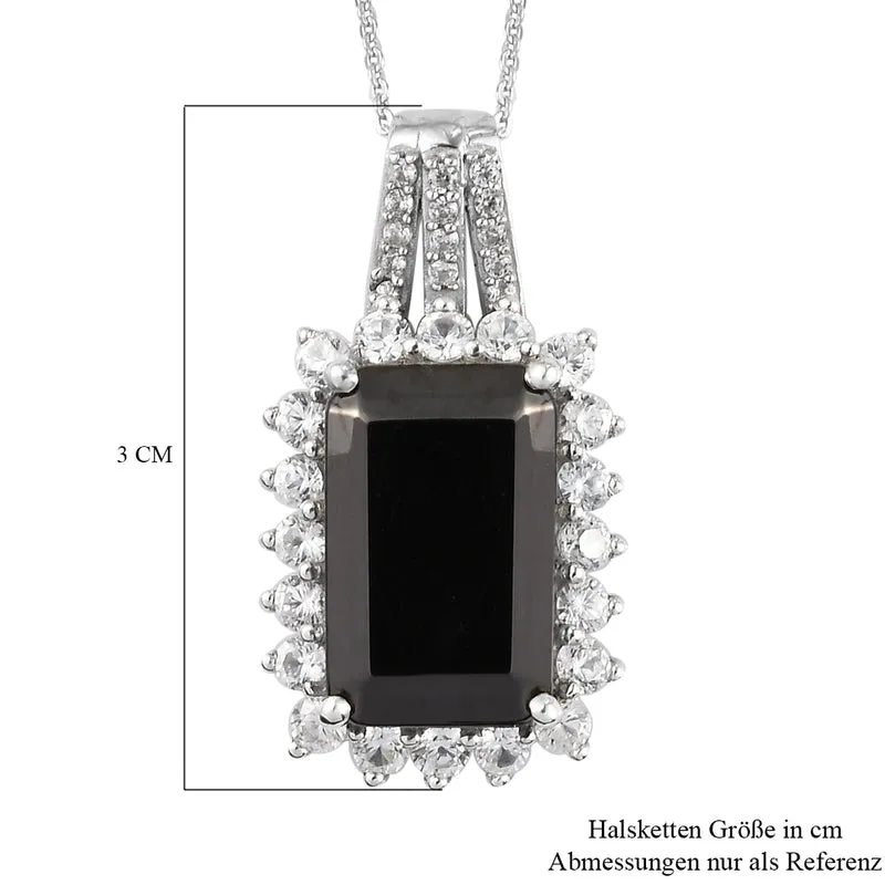 Elite Shungit und Zirkon Anhänger mit Silberkette 50 cm 925 Silber platiniert ca. 7,18 ct