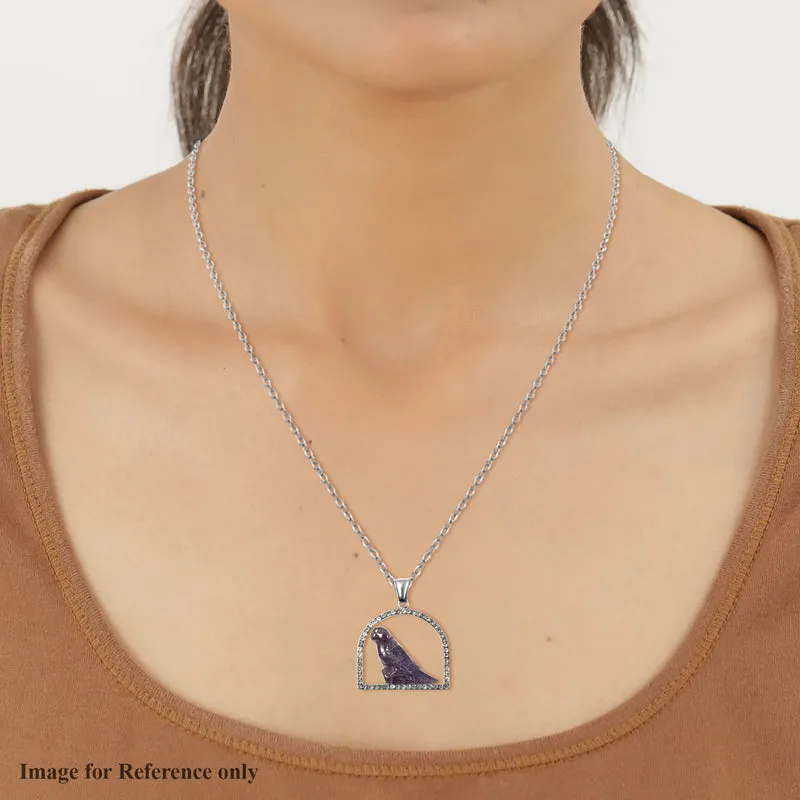 Afrikanischer Amethyst und Kristall Spatz-Anhänger mit Kette, 50 cm in Edelstahl ca. 17,10 ct
