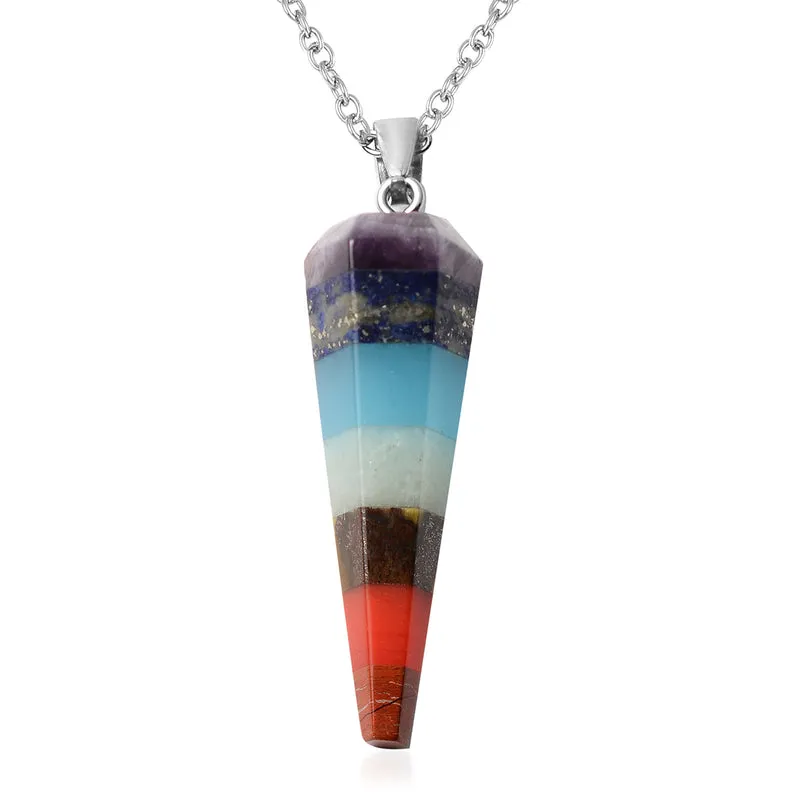 Chakra Edelstein Anhänger mit Kette 50 in 316L Edelstahl ca. 37.50 ct