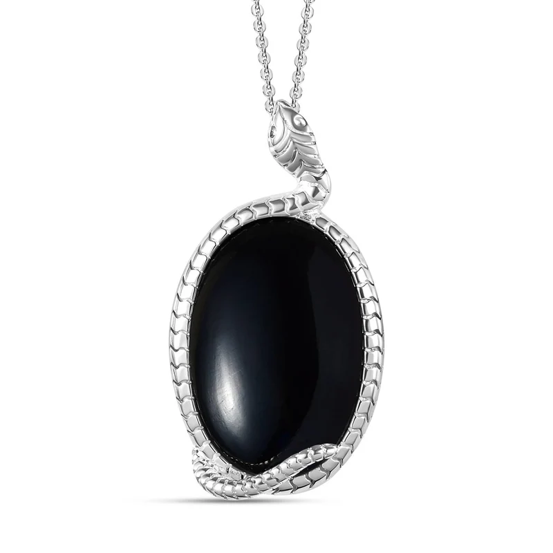 Schwarzer Achat-Anhänger mit Kette, 925 Silber ca. 29,40 ct