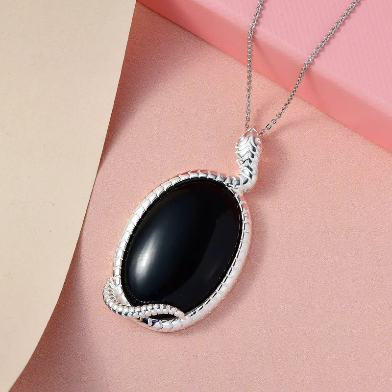 Schwarzer Achat-Anhänger mit Kette, 925 Silber ca. 29,40 ct