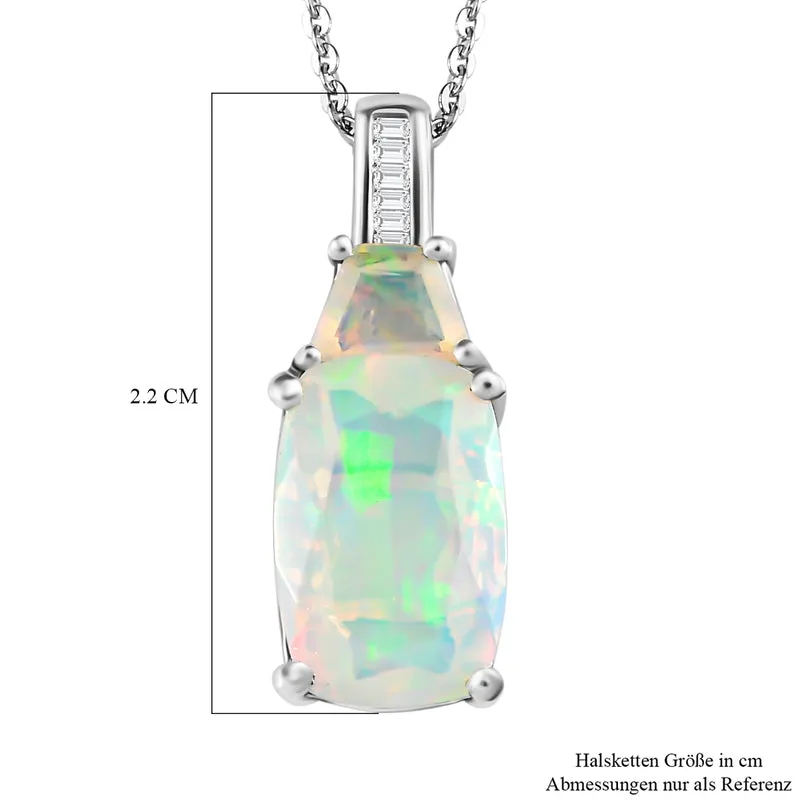 Natürlicher, äthiopischer Welo Opal Anhänger mit Kette, 925 Silber platiniert ca. 2.71 ct
