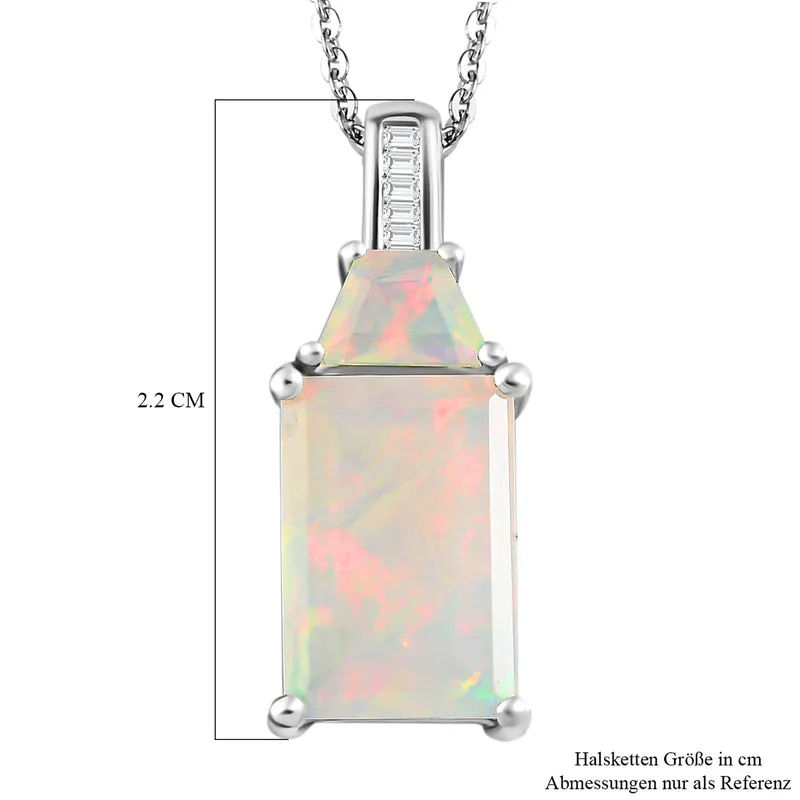 Natürlicher, äthiopischer Welo Opal Anhänger mit Kette, 925 Silber platiniert ca. 3.01 ct