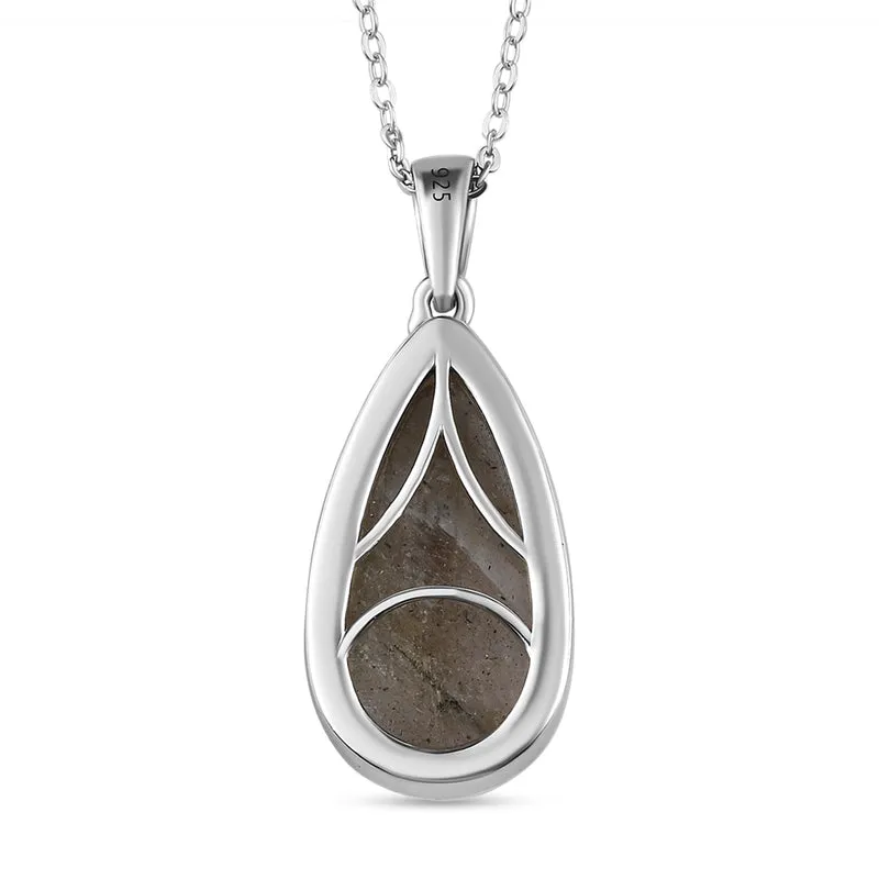 Feuer Labradorit-Anhänger mit Kette, 925 Silber platiniert ca. 8.52 ct