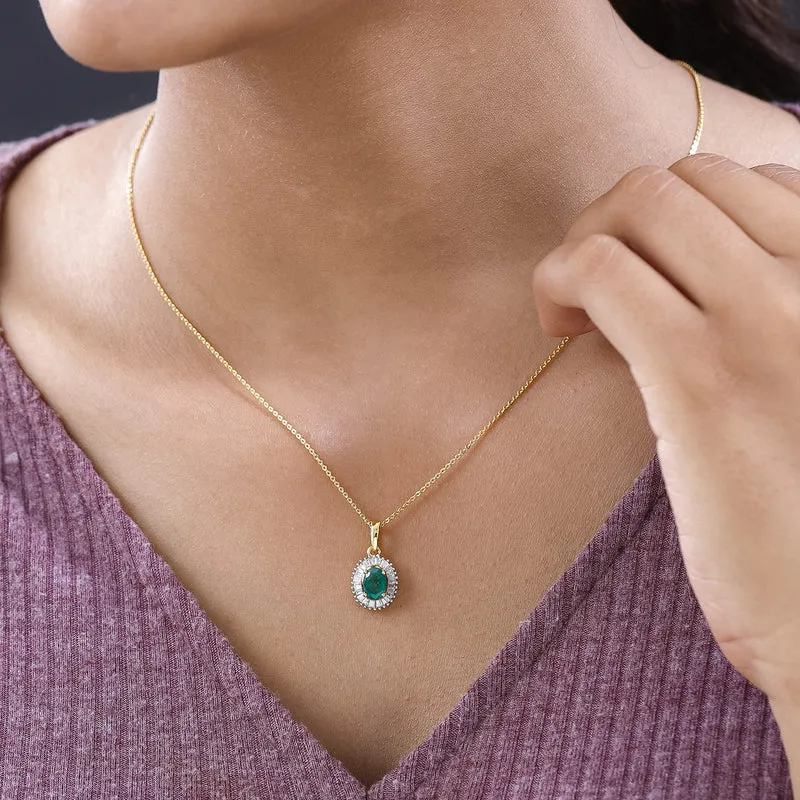 Kagem sambischer Smaragd, Moissanit Anhänger mit Kette, 925 Silber vergoldet ca. 1.31 ct