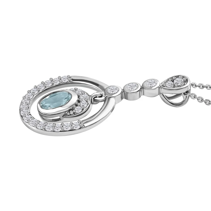 Espirito Santo Aquamarin und weißer Zirkon Anhänger mit Kette , 925 Silber platiniert ca. 1.31 ct