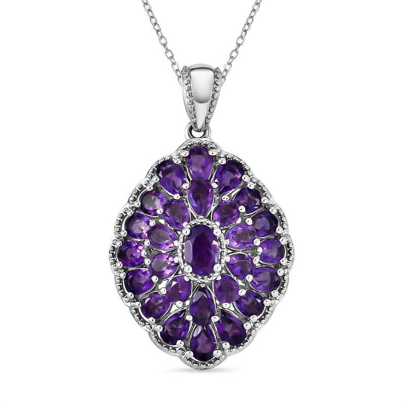 Afrikanischer Amethyst Anhänger mit Kette, ca. 50 cm, 925 Silber platiniert, ca. 4.97 ct