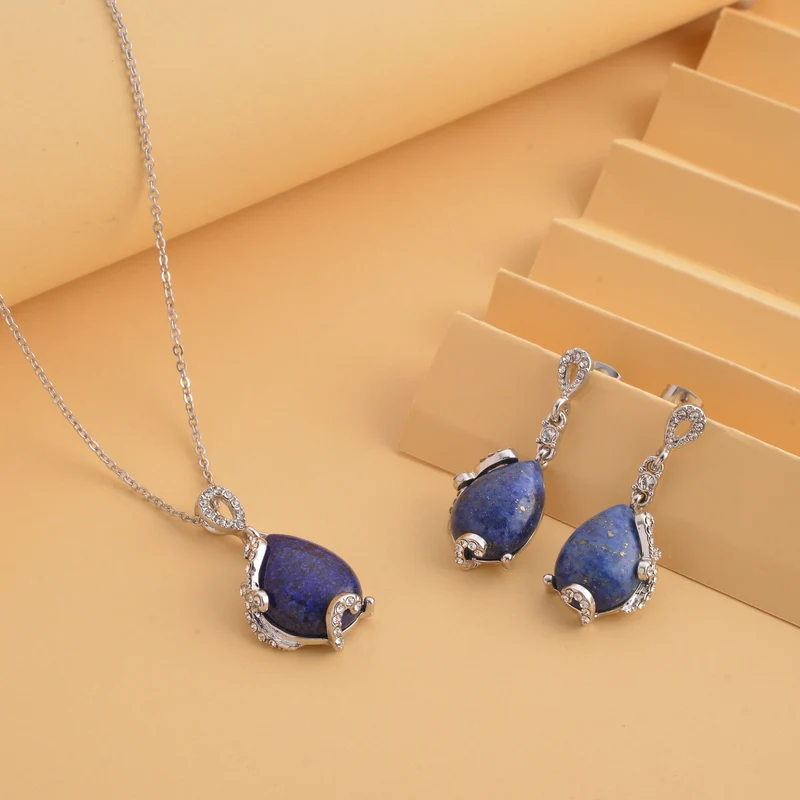 2er Set, Lapislazuli Ohrringe und Anhänger mit Kette, ca. 14.00 ct
