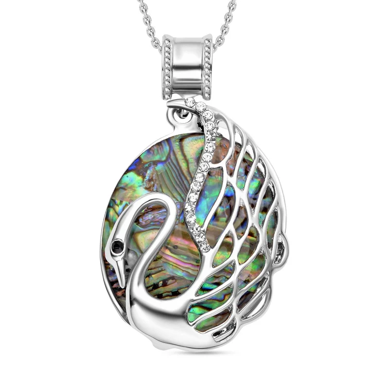 Abalone Muschel und weißer Kristall-Anhänger mit Kette, Edelstahl ca. 19,40 ct