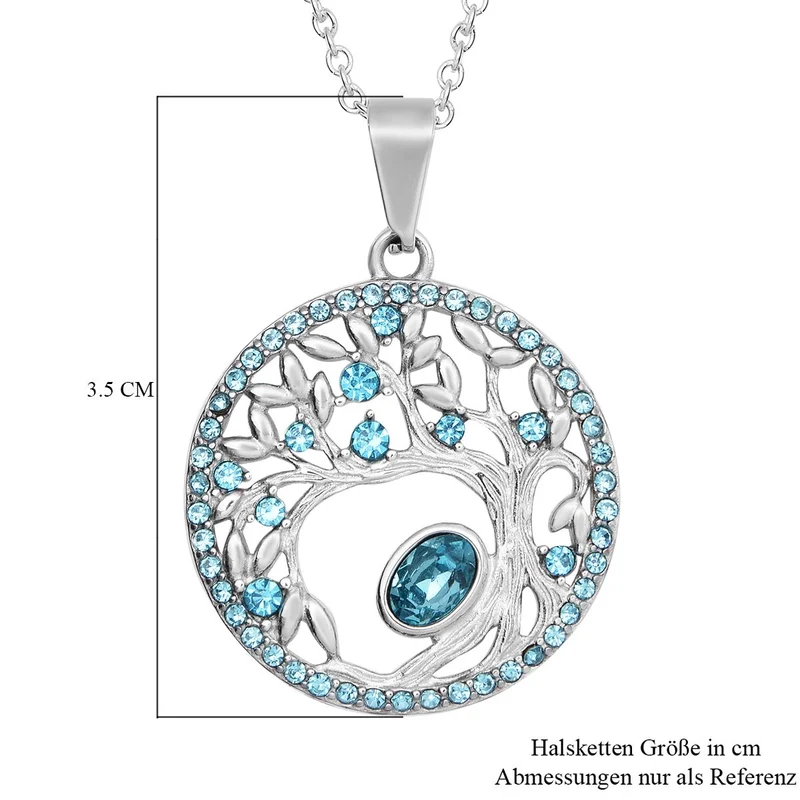 Blauer Kristall-Anhänger mit Kette, reiner Edelstahl