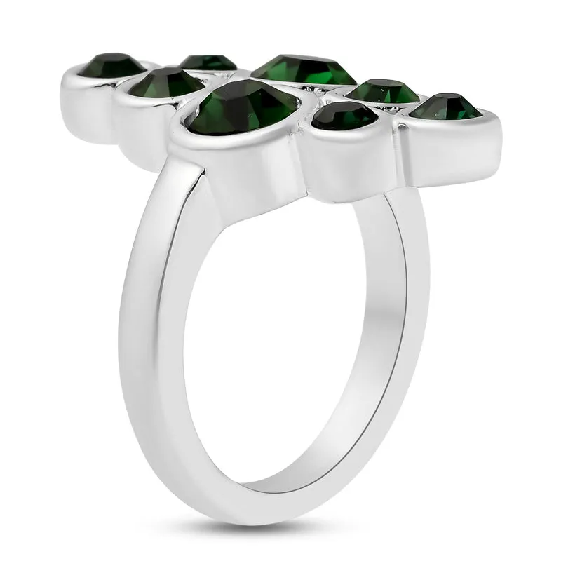 2er- Set grüner Kristall-Ring und Anhänger mit Kette, ca. 50 cm, Edelstahl