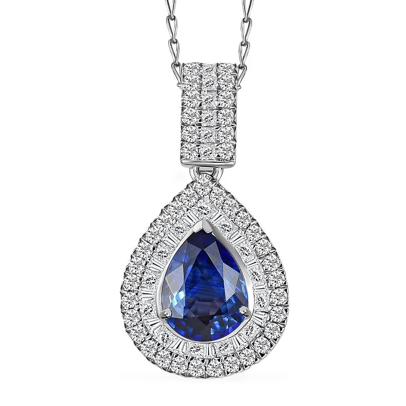 AAAA Ceylon-Saphir, Weißer Diamant Schmuckset (8-13 Werktage Lieferzeit) ca. 45 cm ca. 2.95 ct
