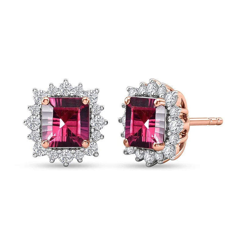 D'Joy AA Rosa Granat, Moissanit Ohrringe 925 Silber 750 Roségold vermeil (8-13 Werktage Lieferzeit) ca. 2,56 ct.