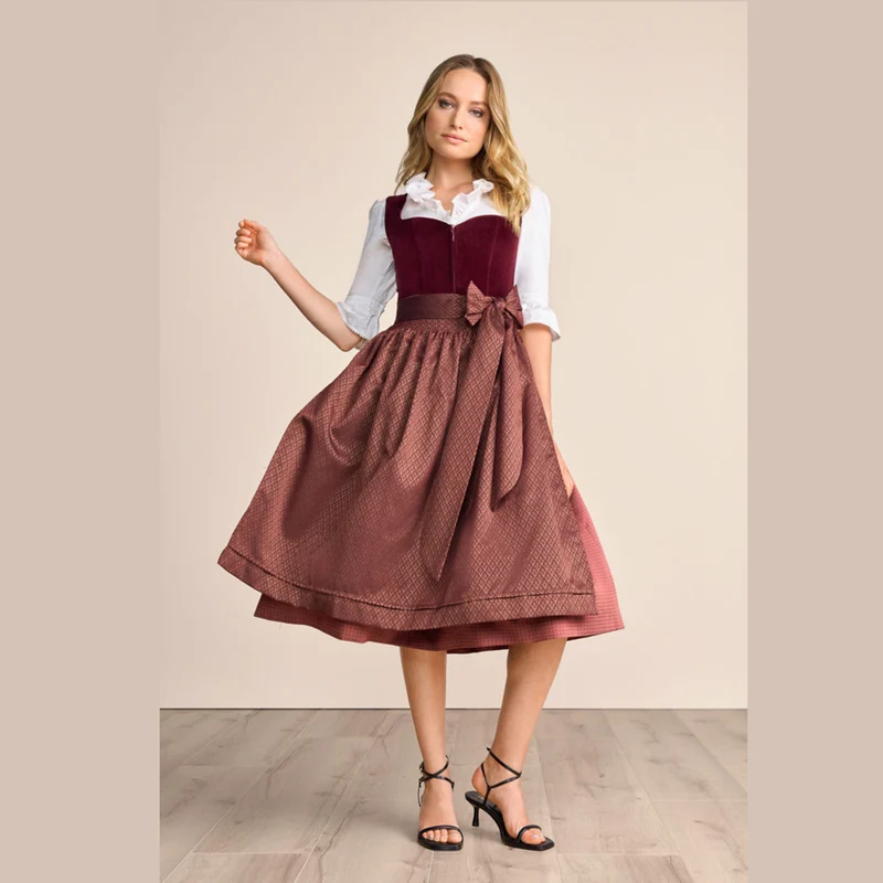 Krüger Dirndl Xana Weinrot Herz-Ausschnitt 70cm