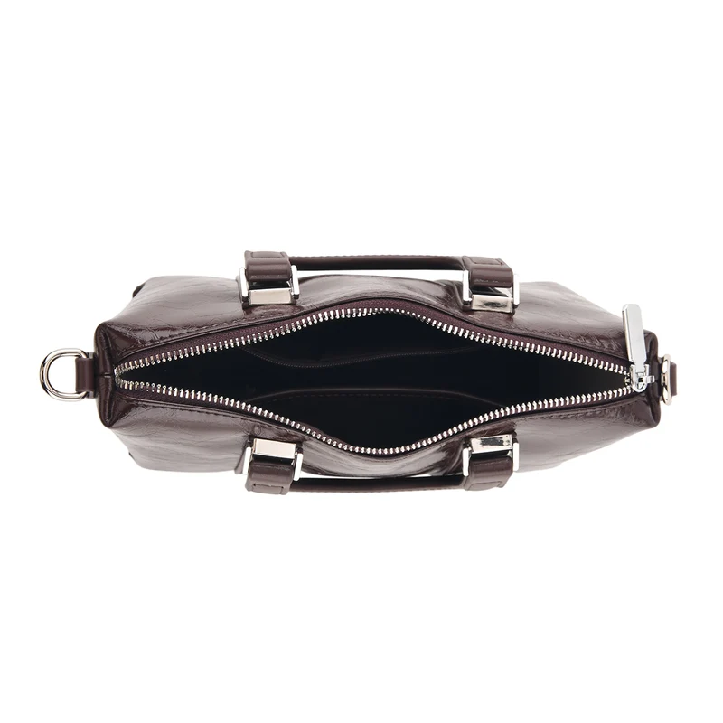 Echtleder-Umhängetasche mit Tragehenkel und verstellbarem Schulterriemen, 23x9x16,5cm, Schwarz