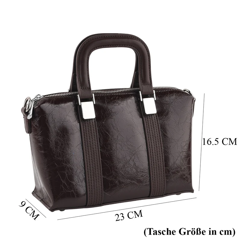 Echtleder-Umhängetasche mit Tragehenkel und verstellbarem Schulterriemen, 23x9x16,5cm, Schwarz