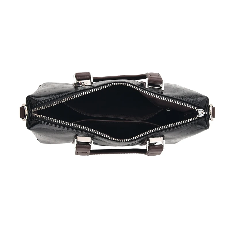 Echtleder-Umhängetasche mit Tragehenkel und verstellbarem Schulterriemen, 23x9x16,5cm, Schwarz
