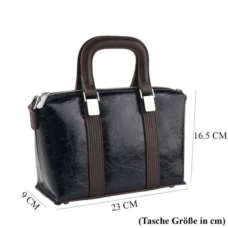 Echtleder-Umhängetasche mit Tragehenkel und verstellbarem Schulterriemen, 23x9x16,5cm, Schwarz