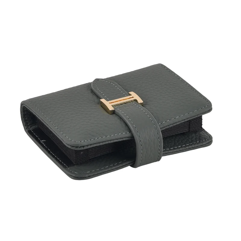 Echtleder-Kartenetui mit RFID-Schutz, 12 Kartenfächern und H-Schnallenverschluss, 10x3x8 cm, Blaugrün