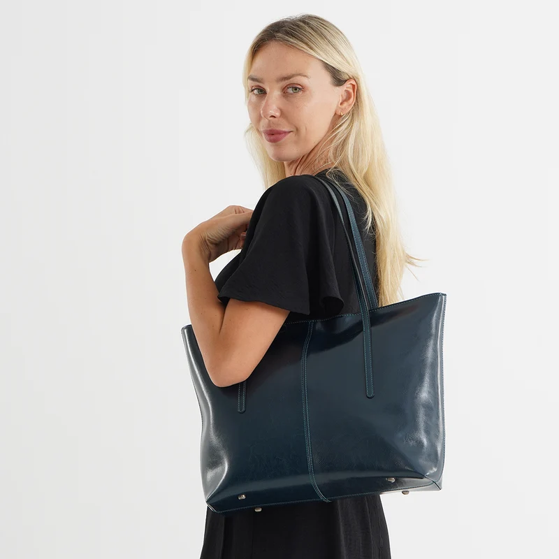 LA MAREY Echtleder-Shopper mit Kartenetui und Schlüsselfinder, 35,5 x 11 x 30 cm, Braun