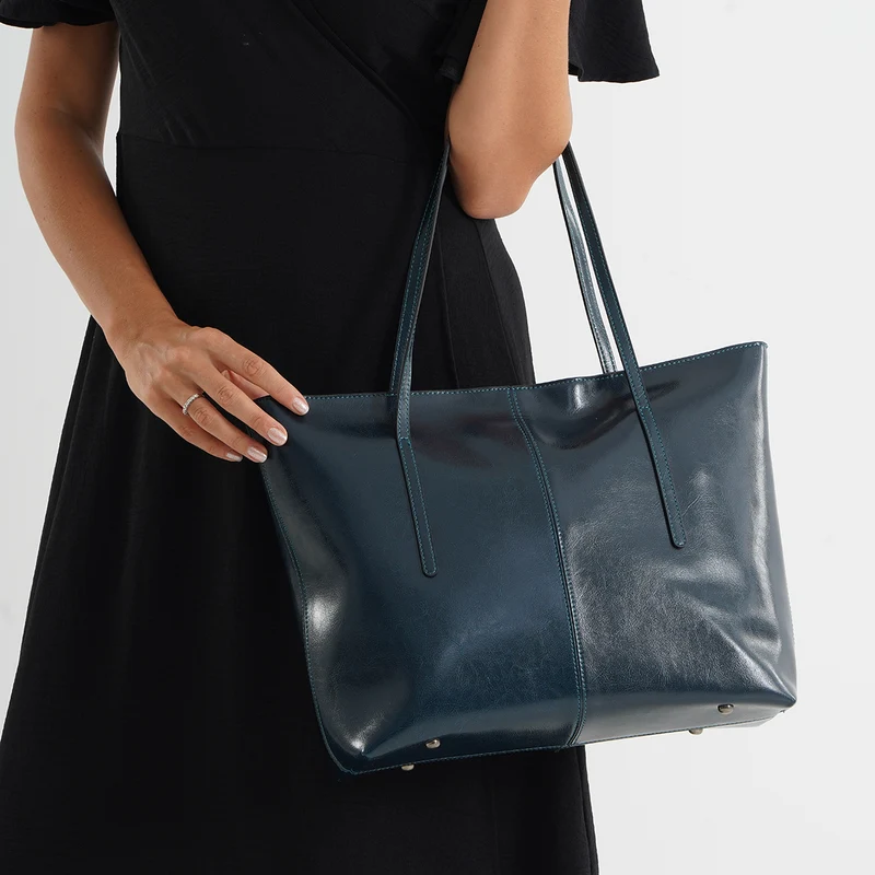 LA MAREY Echtleder-Shopper mit Kartenetui und Schlüsselfinder, 35,5 x 11 x 30 cm, Braun