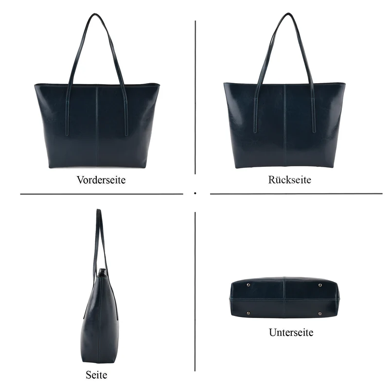 LA MAREY Echtleder-Shopper mit Kartenetui und Schlüsselfinder, 35,5 x 11 x 30 cm, Braun