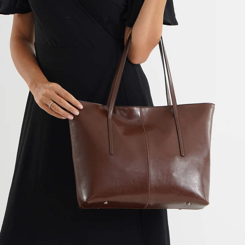 LA MAREY Echtleder-Shopper mit Kartenetui und Schlüsselfinder, 35,5 x 11 x 30 cm, Braun