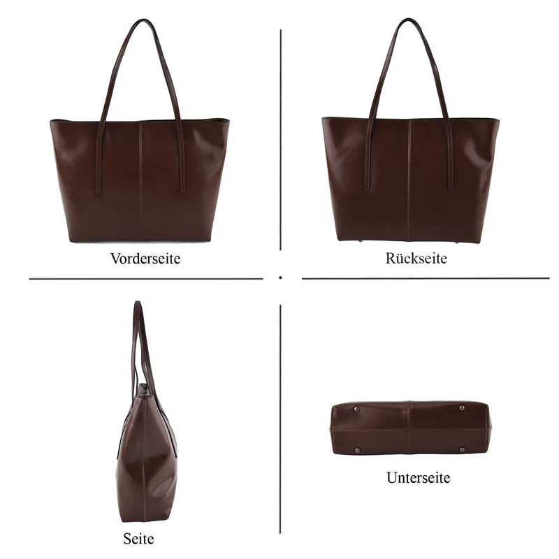 LA MAREY Echtleder-Shopper mit Kartenetui und Schlüsselfinder, 35,5 x 11 x 30 cm, Braun