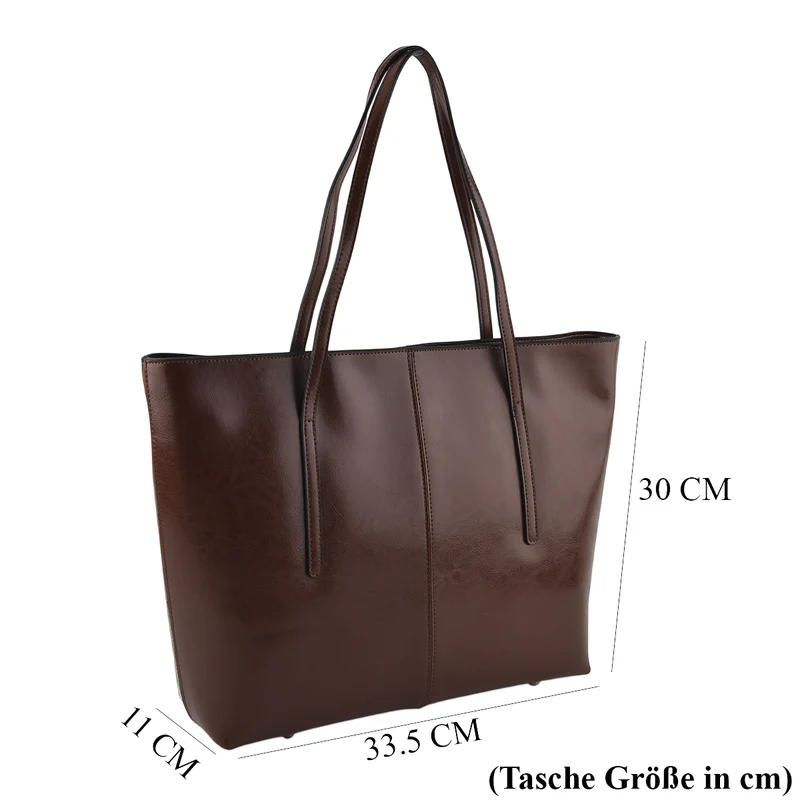 LA MAREY Echtleder-Shopper mit Kartenetui und Schlüsselfinder, 35,5 x 11 x 30 cm, Braun