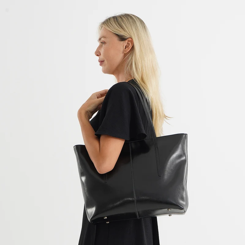 LA MAREY Echtleder-Shopper mit Kartenetui und Schlüsselfinder, 35,5 x 11 x 30 cm, Braun