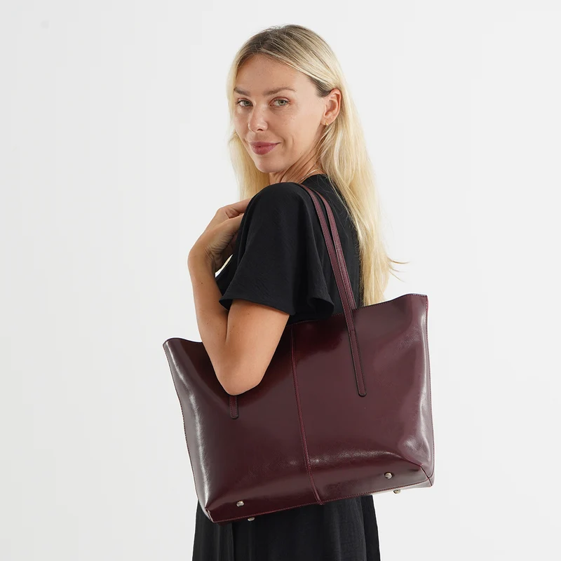 LA MAREY Echtleder-Shopper mit Kartenetui und Schlüsselfinder, 35,5 x 11 x 30 cm, Braun