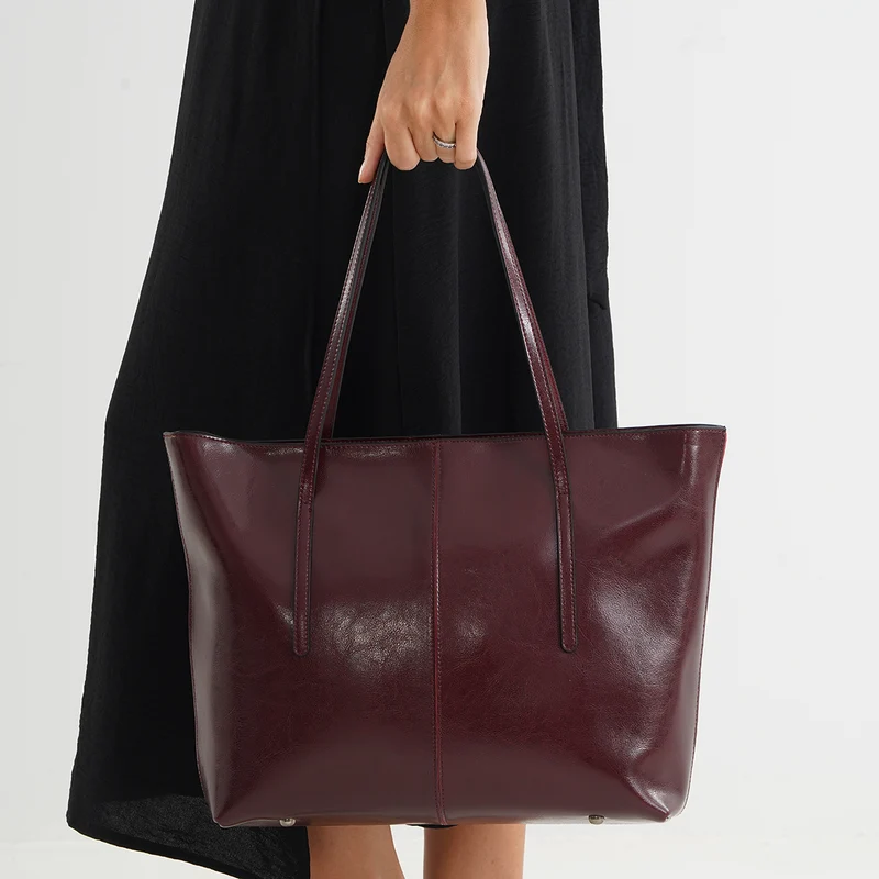 LA MAREY Echtleder-Shopper mit Kartenetui und Schlüsselfinder, 35,5 x 11 x 30 cm, Braun