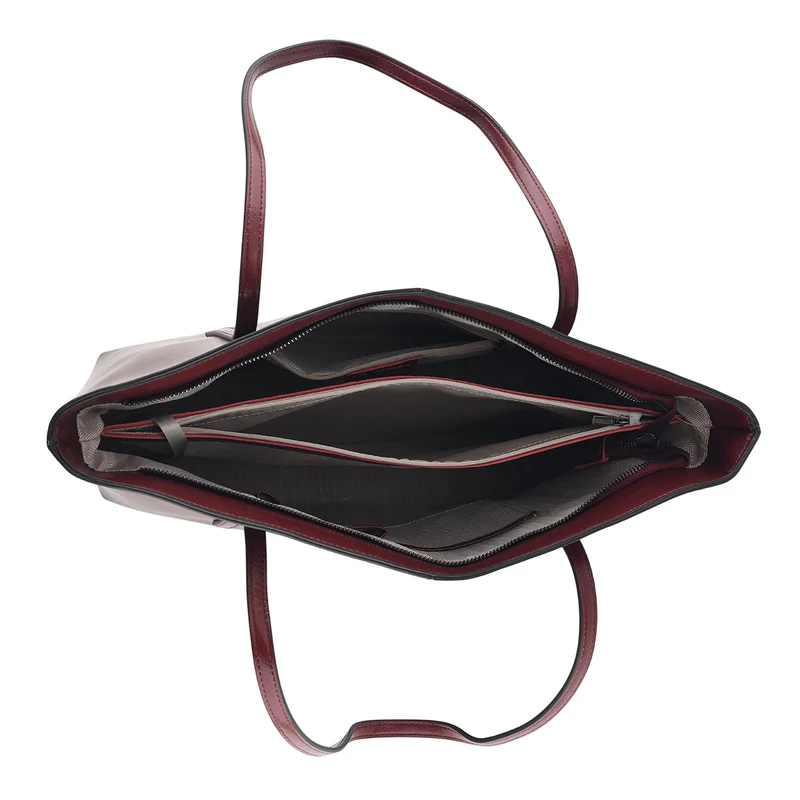 LA MAREY Echtleder-Shopper mit Kartenetui und Schlüsselfinder, 35,5 x 11 x 30 cm, Braun