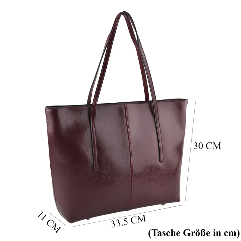 LA MAREY Echtleder-Shopper mit Kartenetui und Schlüsselfinder, 35,5 x 11 x 30 cm, Braun