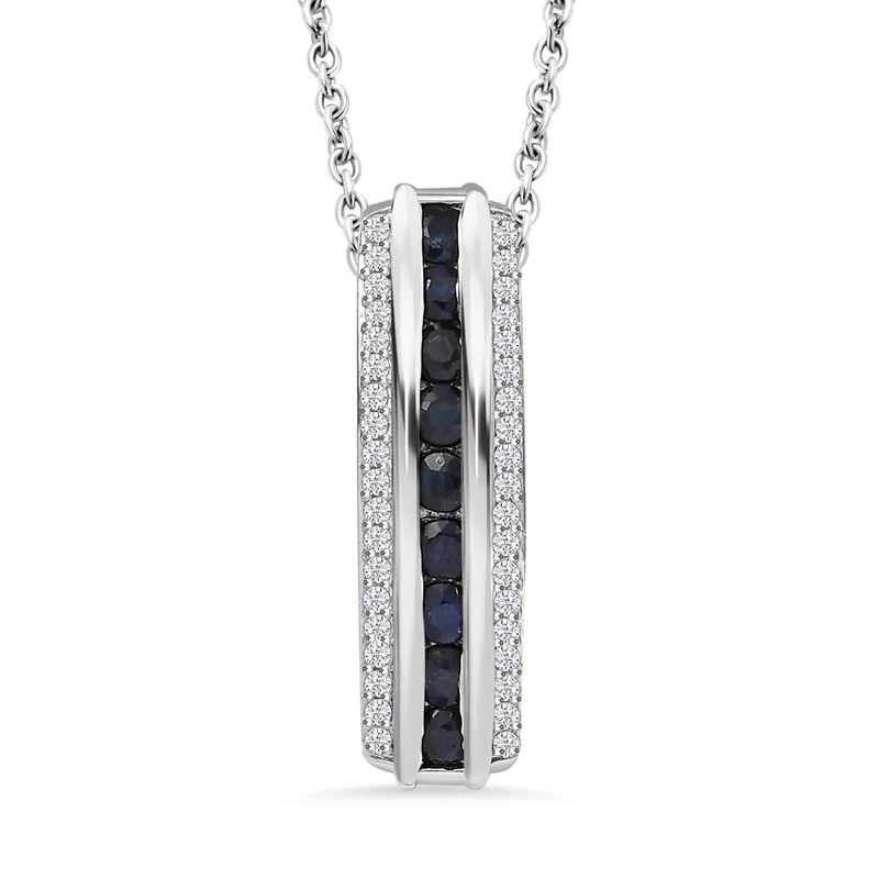 Masoala Saphir (Fissure gefüllt), Weißer Zirkon Anhänger mit Kette, Silberton, ca. 1.45 ct