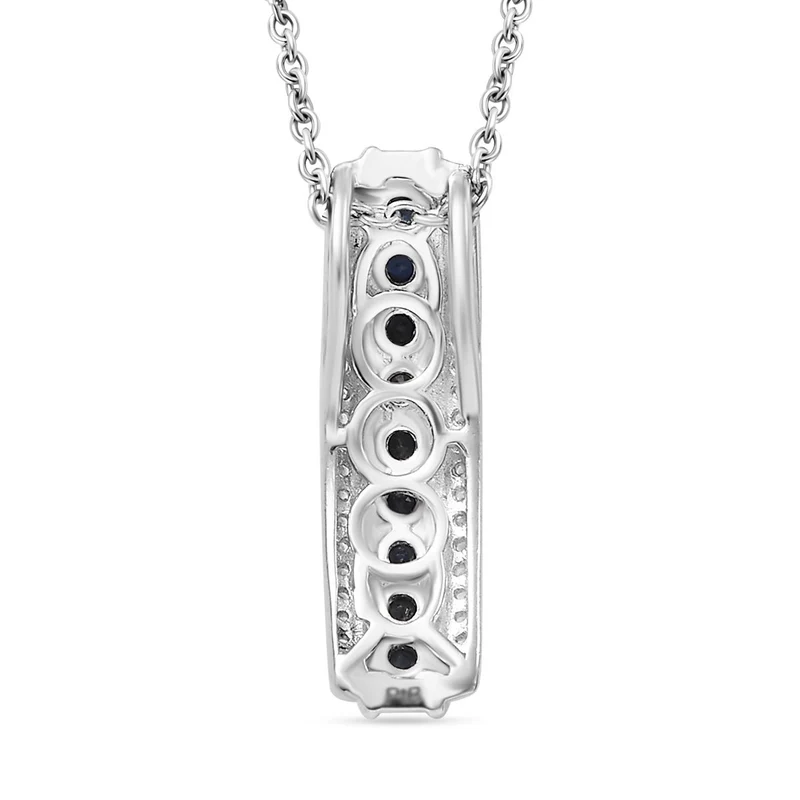 Masoala Saphir (Fissure gefüllt), Weißer Zirkon Anhänger mit Kette, Silberton, ca. 1.45 ct