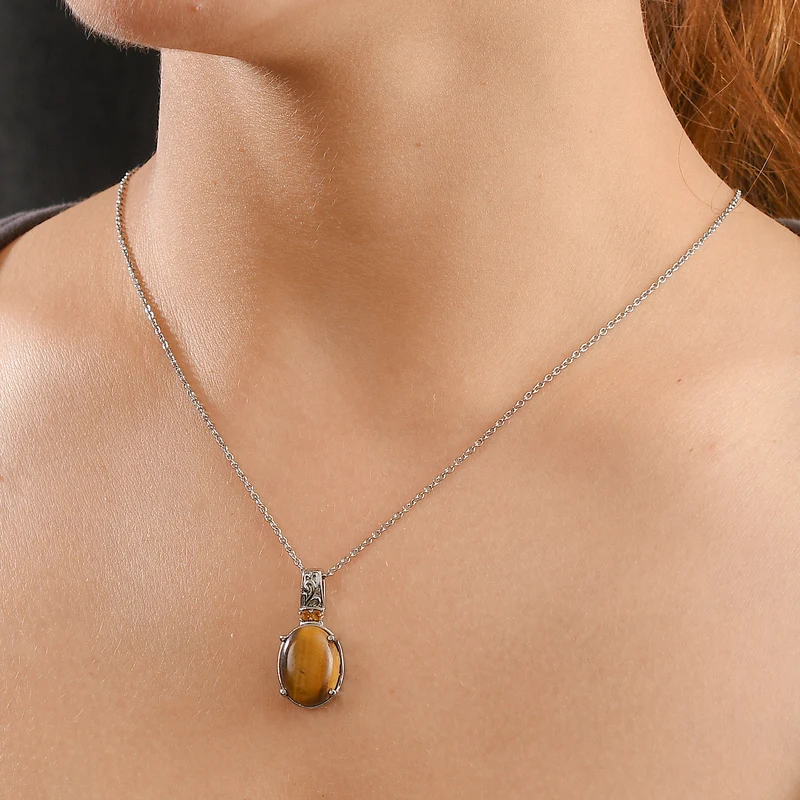 Tigerauge, Citrin Schmuckset Edelstahl ca. 11.10 ct