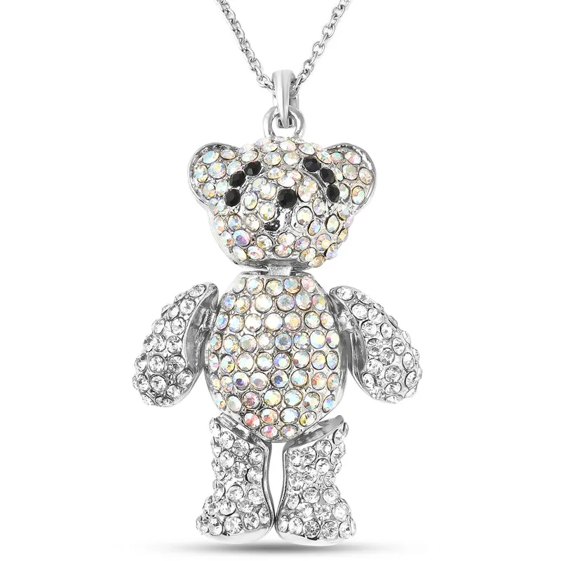 Mehrfarbiger Kristall Teddybär-Anhänger mit Kette, ca. 60+5 cm, Edelstahl