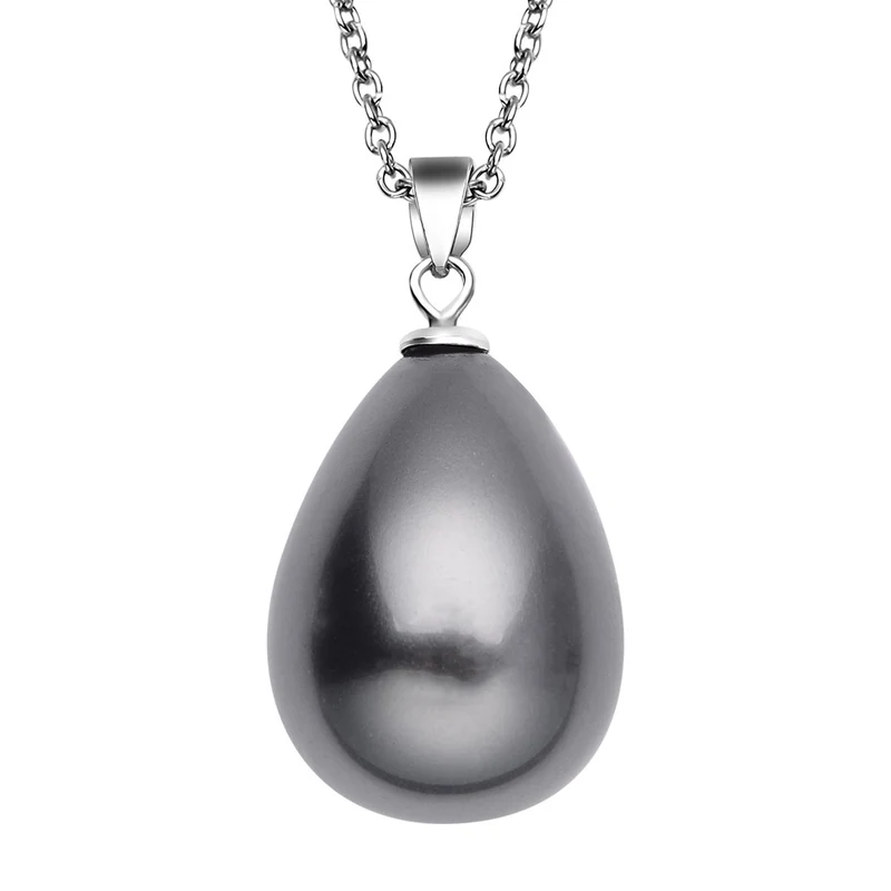 Tahitianischer Muschelkernperlen-Anhänger mit Kette, 925 Silber rhodiniert und Edelstahl