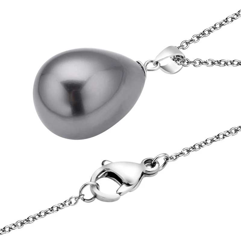 Tahitianischer Muschelkernperlen-Anhänger mit Kette, 925 Silber rhodiniert und Edelstahl