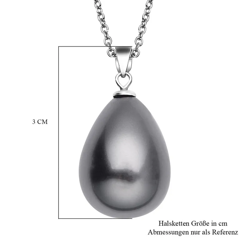 Tahitianischer Muschelkernperlen-Anhänger mit Kette, 925 Silber rhodiniert und Edelstahl