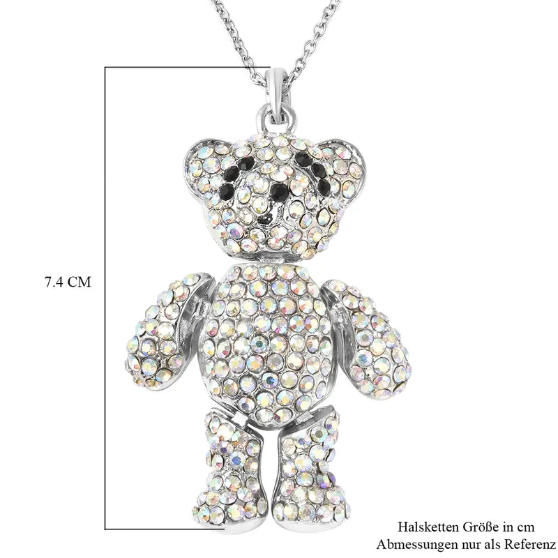 Mehrfarbiger Kristall-Teddybär Anhänger mit Kette, ca. 60+5 cm, Edelstahl