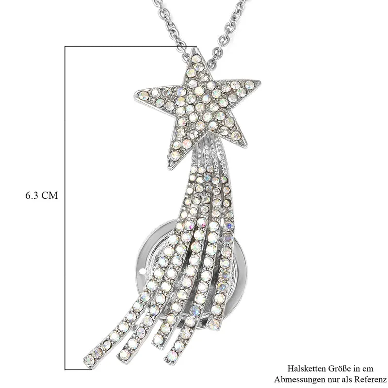 Weiße Kristall Sternschnuppen-Brosche, Anhänger mit Kette, 60 cm, silberfarben ca. 4,00 ct