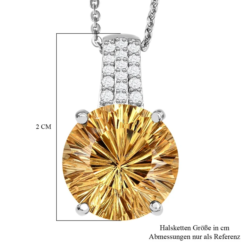 Hanabi Schliff - Citrin und weißer Zirkon-Anhänger mit Kette, 925 Silber platiniert ca. 6.70 ct