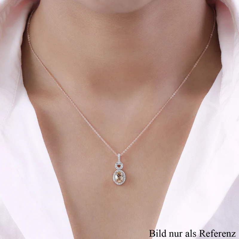AA Ceylon kaiserlicher Granat und weißer Zirkon-Anhänger mit Kette, 925 Silber rosévergoldet ca. 1.27 ct