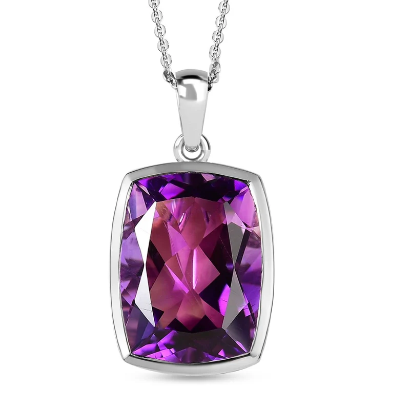 Natürlicher, marokkanischer Amethyst-Anhänger mit Kette, 925 Silber platiniert ca. 10.70 ct